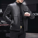 Leather Jacket with Duckdown Lining // Black // Style 3 (M)