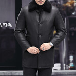 Leather Coat + Mink Fur with Duckdown Lining // Black (XL)