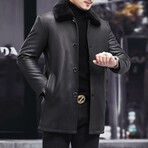 Leather Coat + Mink Fur with Duckdown Lining // Black (4XL)