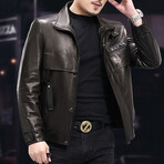 Racer Leather Jacket with Duckdown Lining  // Black (L)