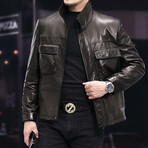 Racer Leather Jacket with Duckdown Lining  // Black // Style 2 (3XL)