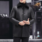 Leather Coat + Mink Fur with Duckdown Lining // Black (L)