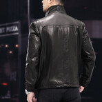 Racer Leather Jacket with Duckdown Lining  // Black // Style 2 (M)