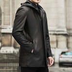 Hooded Leather Coat with Duckdown Lining // Black (XS)