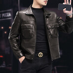 Racer Leather Jacket with Duckdown Lining  // Black // Style 2 (4XL)