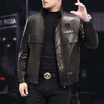 Racer Leather Jacket with Duckdown Lining  // Black (L)