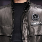 Racer Leather Jacket with Duckdown Lining  // Black (M)