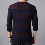 Thick Striped O-Neck Sweater // Burgandy + Navy (4XL)