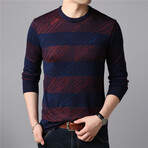 Thick Striped O-Neck Sweater // Burgandy + Navy (2XL)