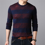 Thick Striped O-Neck Sweater // Burgandy + Navy (4XL)