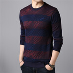 Thick Striped O-Neck Sweater // Burgandy + Navy (3XL)