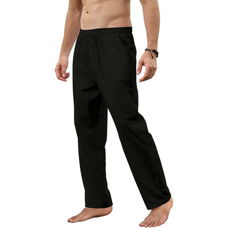 002 Regular Fit Cotton Linen Pants // Black (3XL)