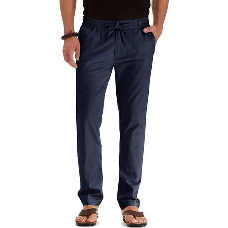 033 Slim Fit Cotton Linen Pants // Navy Blue (S)