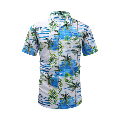 Hawaiian Shirt // White + Blue + Green (XS)