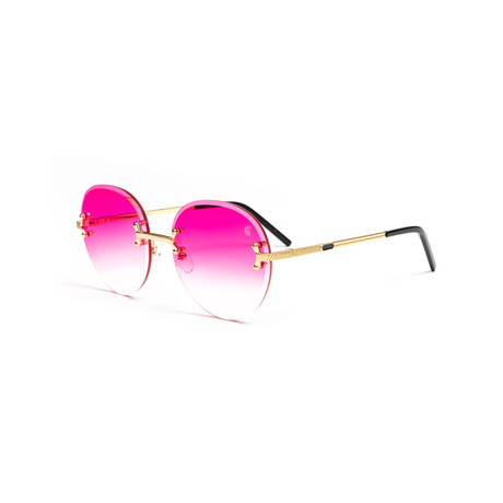 Unisex Vintage Classic C Round Sunglasses // 18kt Gold Plated + Pink