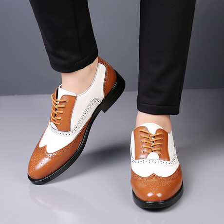 Brogue Men Dress Shoe // Tan + White (Euro: 38)