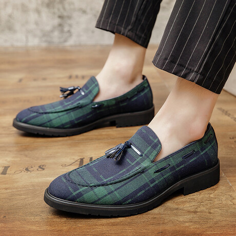 Loafers Men Dress Shoe // Plaid Green + Blue (Euro: 38)