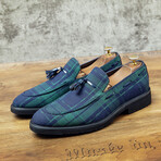 Loafers Men Dress Shoe // Plaid Blue + Green (Euro: 38)