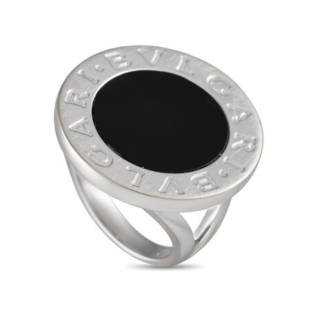 Bulgari // 18K White Gold Onyx Ring // Ring Size: 7.75 // Estate
