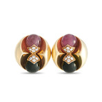 Bulgari // 18K Yellow Gold Diamond + Tourmaline Clip-On Earrings // Estate