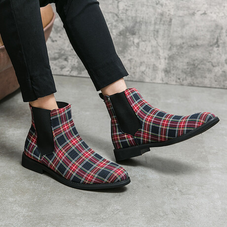 Chelsea Men Dress Boot // Plaid Red (Euro: 35)