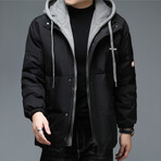 Insulated Gray Hooded Duck Down Fill Jacket // Black (M)