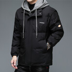 Insulated Gray Hooded Duck Down Fill Jacket // Black (M)