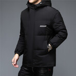 Insulated Hooded Duck Down Fill Jacket with Logo // Black (L)