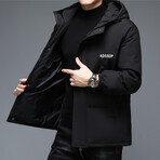 Insulated Hooded Duck Down Fill Jacket with Logo // Black (L)