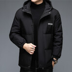Insulated Hooded Duck Down Fill Jacket with Logo // Black (L)