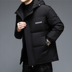 Insulated Hooded Duck Down Fill Jacket with Logo // Black (L)