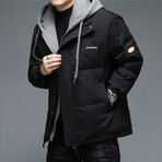 Insulated Gray Hooded Duck Down Fill Jacket // Black (M)
