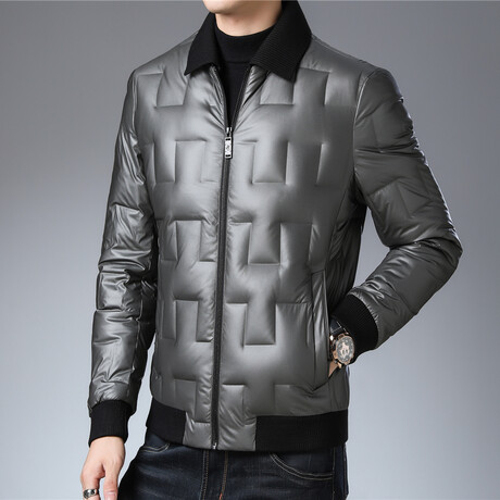 Insulated Square Zig Zag Pattern Duck Down Fill Jacket // Gray (2XL)