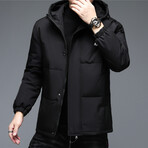 Insulated Hooded Duck Down Fill Jacket with Logo // Black (L)