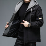 Insulated Gray Hooded Duck Down Fill Jacket // Black (M)