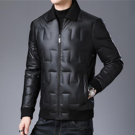 Insulated Square Zig Zag Pattern Duck Down Fill Jacket // Black (XS)