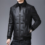 Insulated Square Zig Zag Pattern Duck Down Fill Jacket // Black (L)