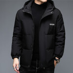 Insulated Hooded Duck Down Fill Jacket with Logo // Black (L)