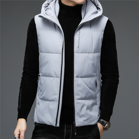 Insulated Hooded Duck Down Fill Vest // Gray (XS)