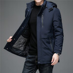 Removable Hood Duck Down Fill Jacket // Blue (L)