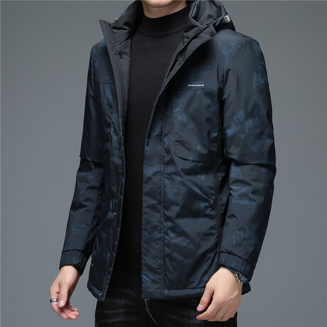 Insulated Hooded Duck Down Fill Jacket // Melange Blue (XS)