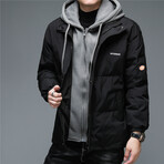 Insulated Gray Hooded Duck Down Fill Jacket // Black (M)