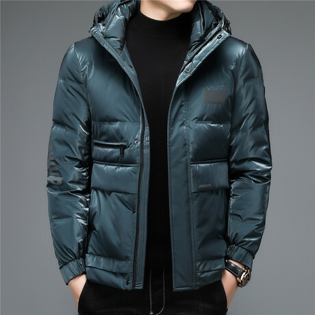 Insulated Hooded Duck Down Fill Jacket // Aqua Green (XS)