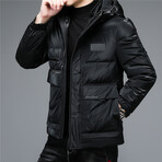 Insulated Hooded Duck Down Fill Jacket // Bright Black (M)
