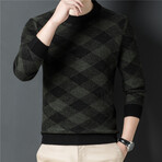 009 Crewneck Merino Wool Checkered Sweater // Dark Green (L)