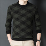 009 Crewneck Merino Wool Checkered Sweater // Dark Green (L)
