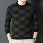 009 Crewneck Merino Wool Checkered Sweater // Dark Green (L)