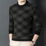 009 Crewneck Merino Wool Checkered Sweater // Dark Green (L)