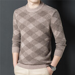 008 Crewneck Merino Wool Checkered Sweater // Tan (M)