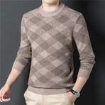008 Crewneck Merino Wool Checkered Sweater // Tan (M)